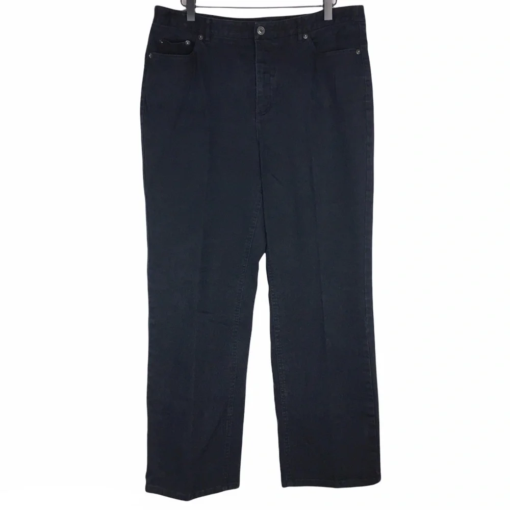 TALBOTS Jeans Black Wash Embroidered Pockets Stretch Denim Petite Plus Size 14P